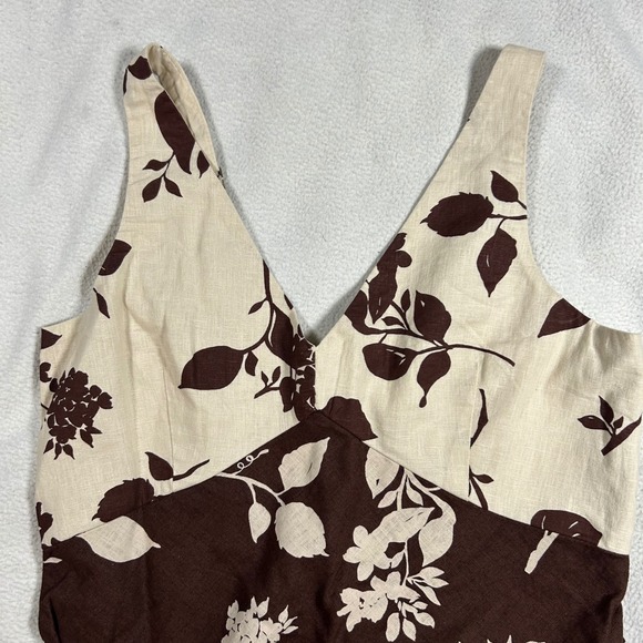 Abercrombie & Fitch Brown Cream Floral Linen Blend Mini Dress NWT Large 159-374 - Picture 3 of 4